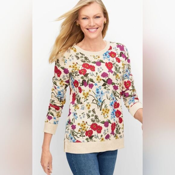 Talbots  Crewneck Sweatshirt Vivid Botanical Floral Pullover size L - Picture 3 of 6